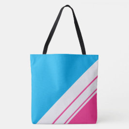 Bolsa Tote Listras Esportivas Brilhantes Céu Azul Rosa Branco