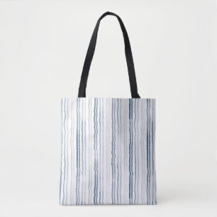 Bolsa Tote Listras Finas de Aquarela, Azul Xisto, Cinza sobre