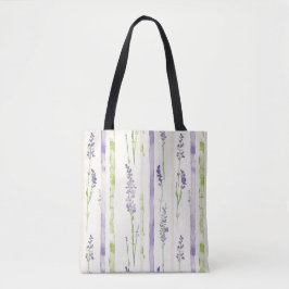 Bolsa Tote Listras Florais de Lavanda  