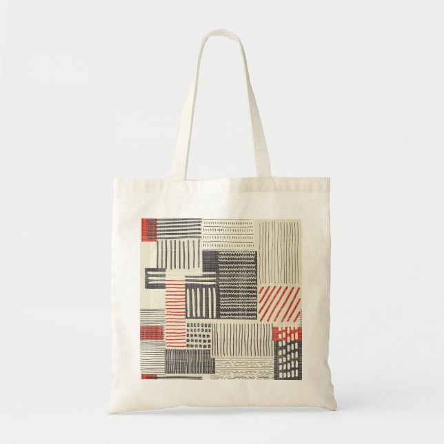 Bolsa Tote Listras geométricas desenhadas à mão, padrão sem c (Frente)