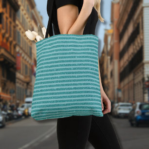 Bolsa Tote Listras Horizontais no Estilo Brilho Verde Turques