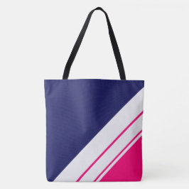 Bolsa Tote Listras Inclinadas Rosa Vibrante Azul Marinho Bran