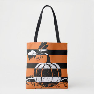 Bolsa Tote Listras laranja e pretas com abóbora