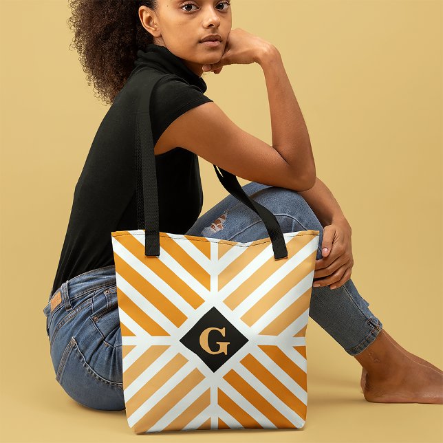 Bolsa Tote Listras Laranja Modernas Inicial (Criador carregado)