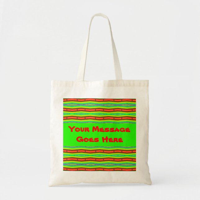 Bolsa Tote listras laranja verdes (Frente)