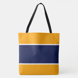 Bolsa Tote Listras largas azuis-naval e brancas em laranja do