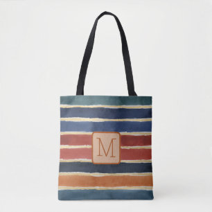 Bolsa Tote Listras Largas de Aquarela em Bloco de Cor Bege Mo