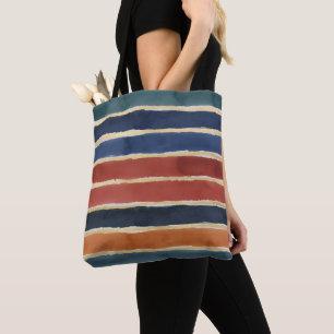 Bolsa Tote Listras largas de aquarela em tijolo enferrujado a