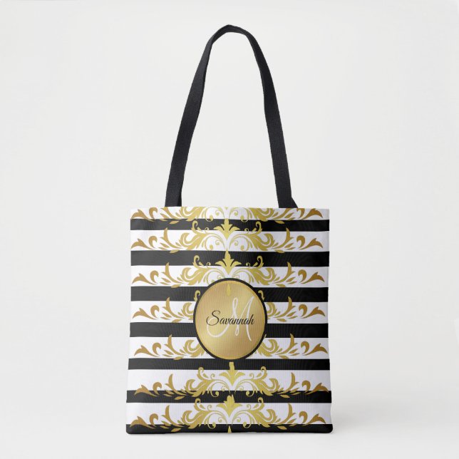 Bolsa Tote Listras metálicas douradas de gárgula (Frente)