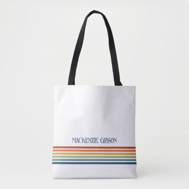 Bolsa Tote Listras Minimalistas com Monograma Retro (Frente)
