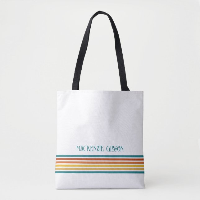 Bolsa Tote Listras Minimalistas Monogramadas Retrô (Frente)