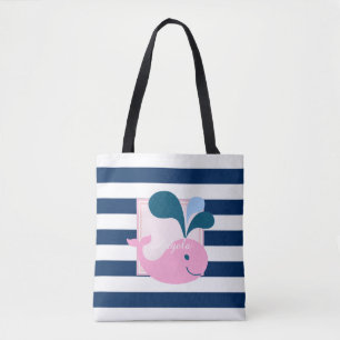 Bolsa Tote Listras Modernas, Baleia de Desenho - Personalizad
