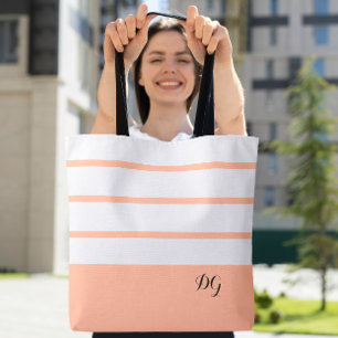 Bolsa Tote Listras Modernas Elegantes e Negritas Monograma Te