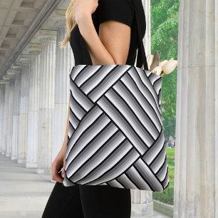 Bolsa Tote Listras modernas em preto, branco e cinzas - legal