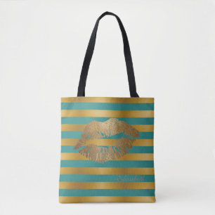 Bolsa Tote Listras modernas femininas, Lábios cintilantes, Pe