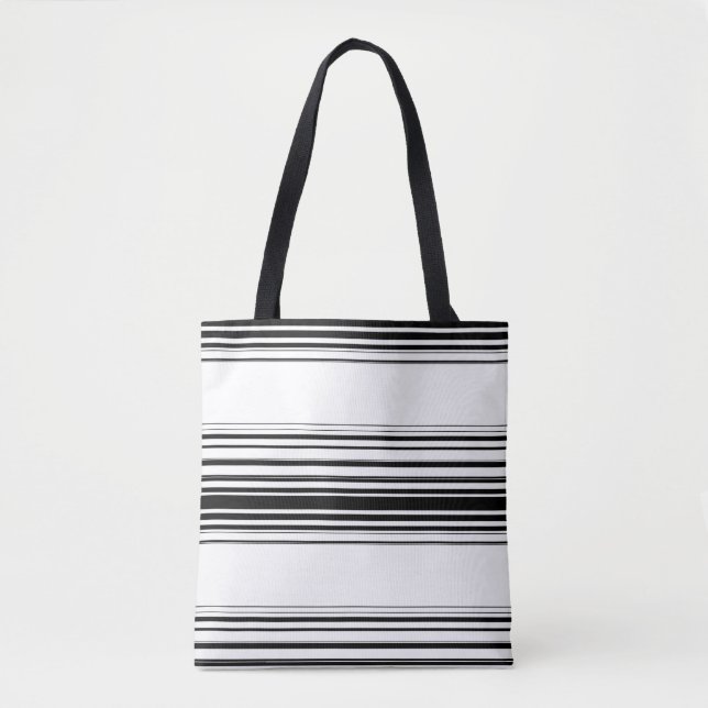 Bolsa Tote Listras modernas preto e branco (Frente)