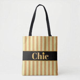 Bolsa Tote Listras Modernas Preto e Dourado