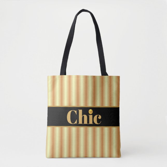 Bolsa Tote Listras Modernas Preto e Dourado (Frente)