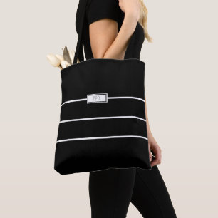 Bolsa Tote Listras Monogramáticas Minimalistas Modernas Preto