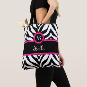 Bolsa Tote Listras na moda da zebra do monograma