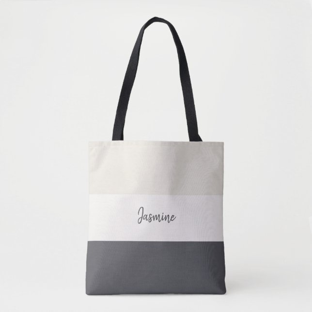 Bolsa Tote listras neutras personalizar nome (Frente)