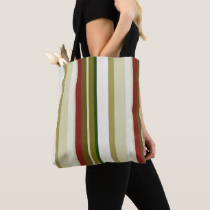 Bolsa Tote Listras oliva, verde e vermelho