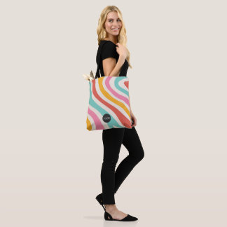 Bolsa Tote Listras Onduladas Coloridas Retro Monograma