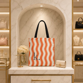 Bolsa Tote Listras Onduladas Laranja Elegantes com Seu Monogr