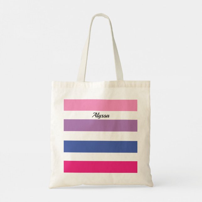Bolsa Tote Listras Personalizadas Rosa Roxo  (Verso)