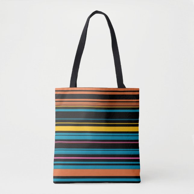 Bolsa Tote Listras pretas e azuis fofas (Frente)