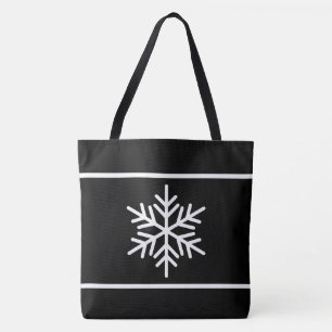 Bolsa Tote Listras Pretas e Brancas Festivas Modernas Flocos