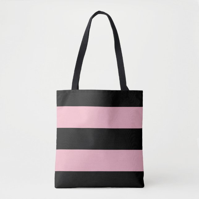 Bolsa Tote Listras pretas e cor-de-rosa (Frente)