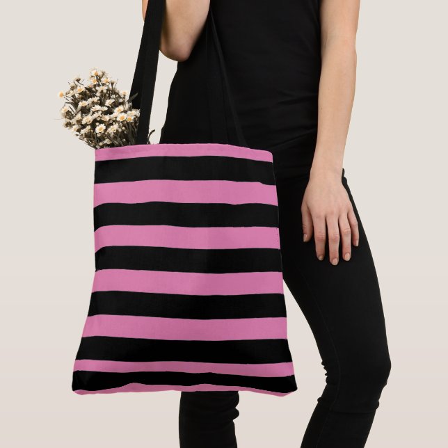 Bolsa Tote Listras pretas e rosa (Close Up)