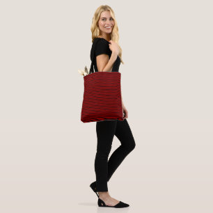 Bolsa Tote Listras Pretas e Vermelhas