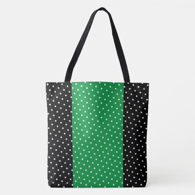 Bolsa Tote Listras Pretas Modernas Verticais com Bolinhas Ver (Frente)