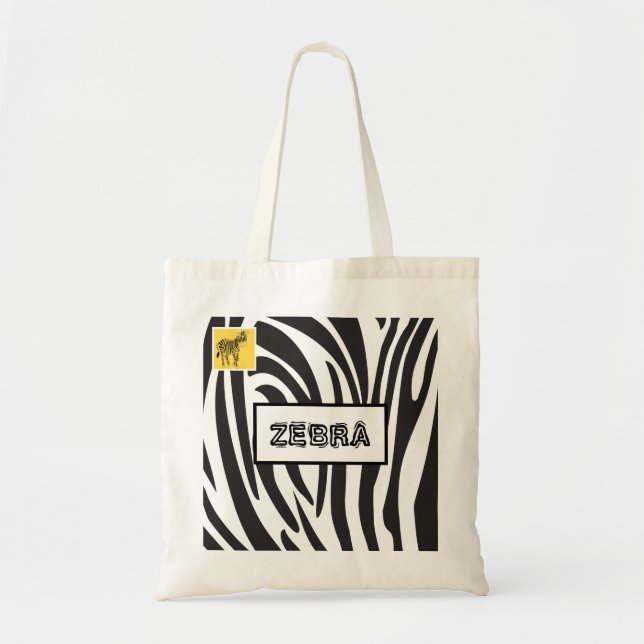 Bolsa Tote Listras preto e branco da zebra, design na moda (Frente)