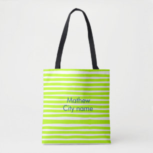 Bolsa Tote Listras retrô amarelo verde néon adicionam nome lo