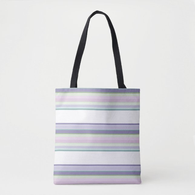 Bolsa Tote Listras roxas, Neptuno, verde marinho e lavanda (Frente)