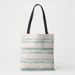 Bolsa Tote Listras Suaves de Aquarela em Verde Sálvia e Pêsse