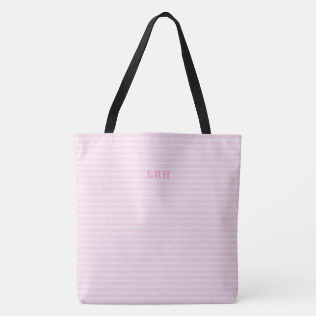 Bolsa Tote Listras Suaves Rosa Clássicos Monogramas Inicial (Frente)