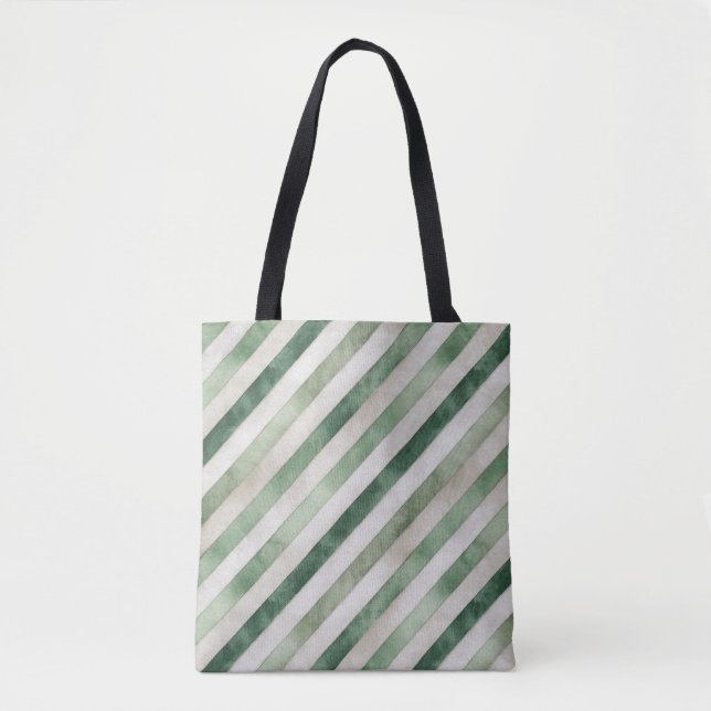 Bolsa Tote Listras Verde Creme Quente Natal  (Frente)
