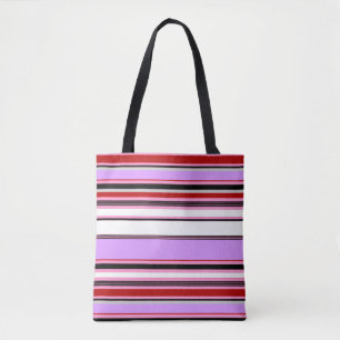 Bolsa Tote Listras vermelhas violetas fofas