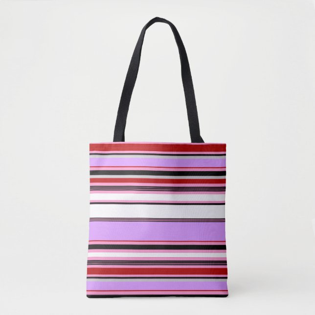 Bolsa Tote Listras vermelhas violetas fofas (Frente)