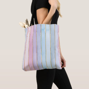 Bolsa Tote Listras Verticais Aquarela Azuis Roxos Rosas