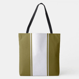 Bolsa Tote Listras Verticais Brancas de Corrida Fundo Oliva