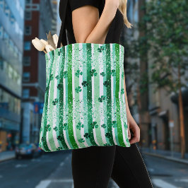 Bolsa Tote Listras Verticais Brancas Verde Clássicas com Trev