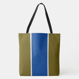 Bolsa Tote Listras Verticais de Corrida Brancas e Azul Escuro