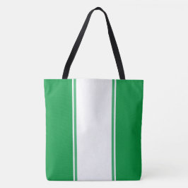 Bolsa Tote Listras Verticais Esportivas Verde Mar Branco de C