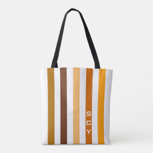 Bolsa Tote Listras Verticais Laranja Bege Monograma