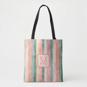 Bolsa Tote Listras Verticais Monograma em Bloco de Cor Pêsseg